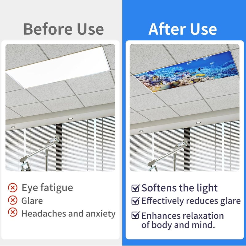 Torixqi 4 Pcs Fluorescent Light Covers - Light Covers for Ceiling Lights Classroom, Magnetic Light Filters for Office, Hospitals, Home 4 x 2 Feet (Ocean) - Image 3